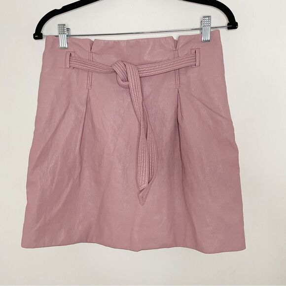 Free people belted leather mini skirt light pink 6 - Picture 3 of 10